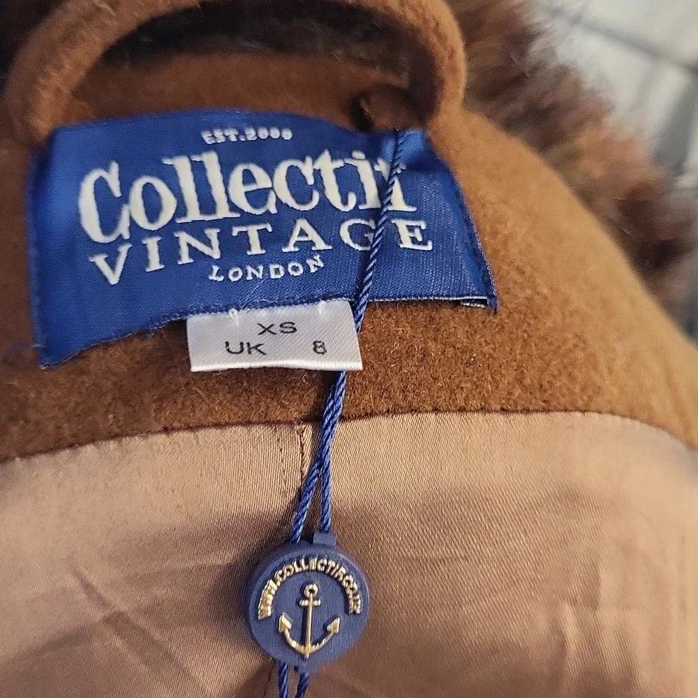 NWT, VINTAGE COLLECTIF PEARL TAN COAT, XS - Picture 9 of 14